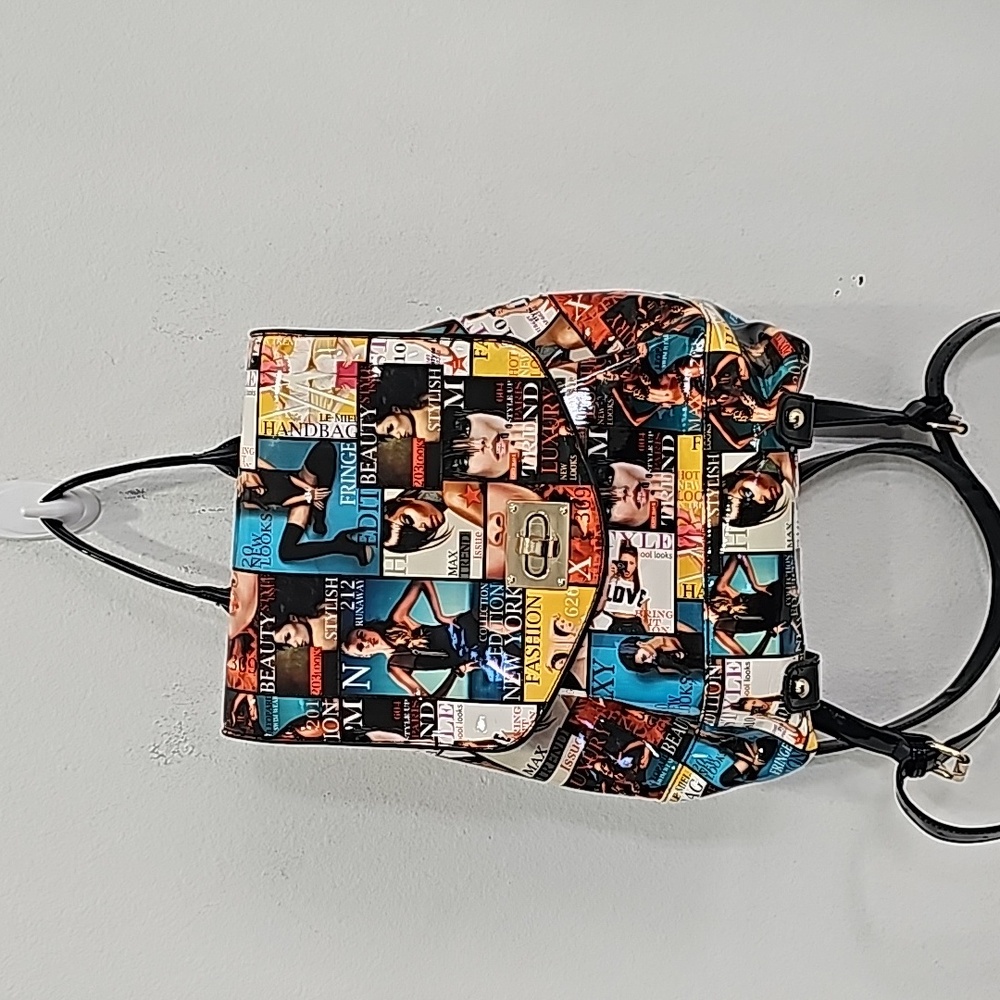 Magazine Cover Collage patent leather Backpack & Wallet Set